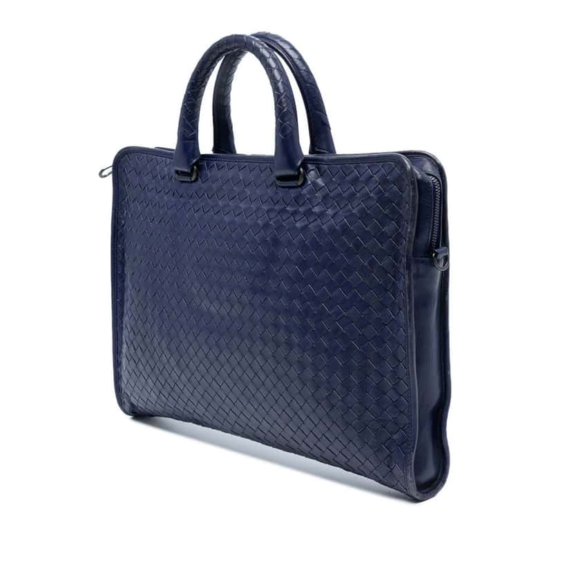 Bottega Veneta Nappa Intrecciato Business Bag Blue Leather Good condition - Back View