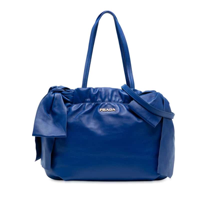 Prada Nappa Antique Bow Satchel Blue Leather Good condition - Front View