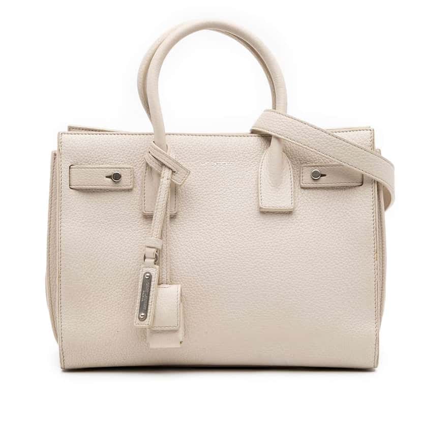 Saint Laurent Baby Grained Calfskin Sac de Jour Satchel White Leather Good condition - Front View