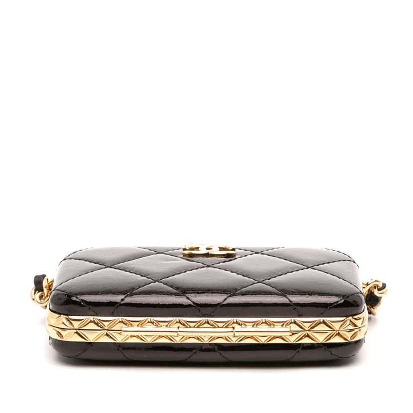 Chanel Small Glazed Goatskin Box With Chain Black Leather Good condition - Inside View
