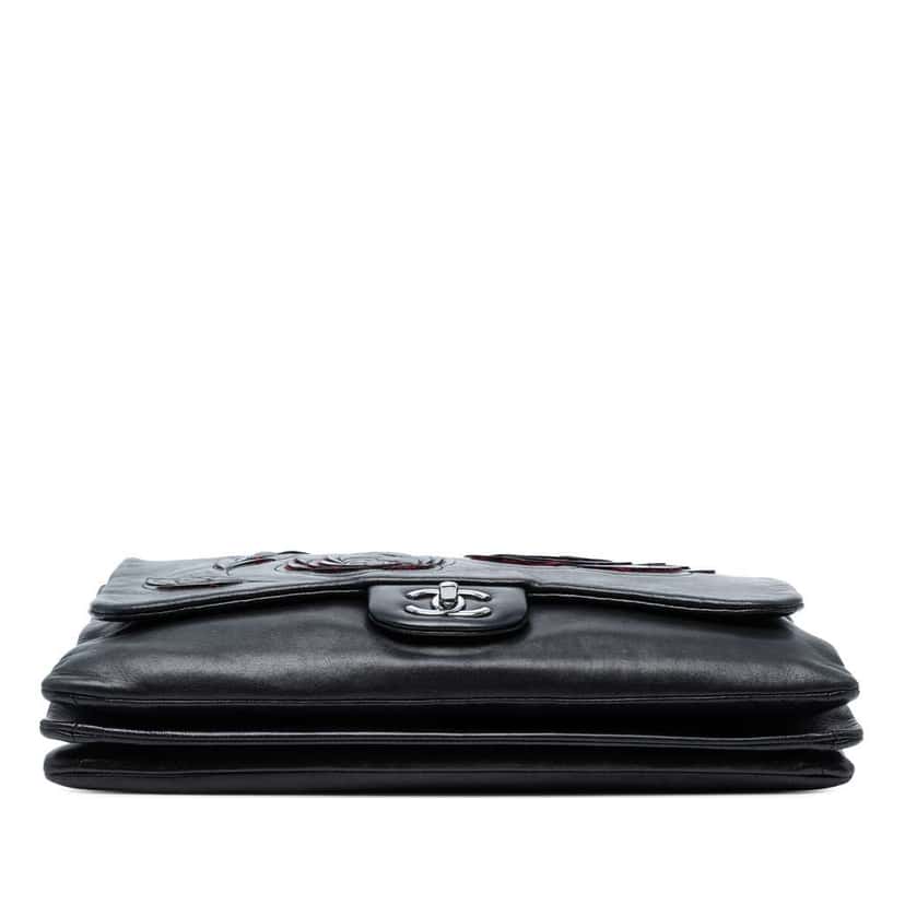 Chanel Lambskin and Tweed Camellia Petals Flap Black Leather Good condition - Inside View