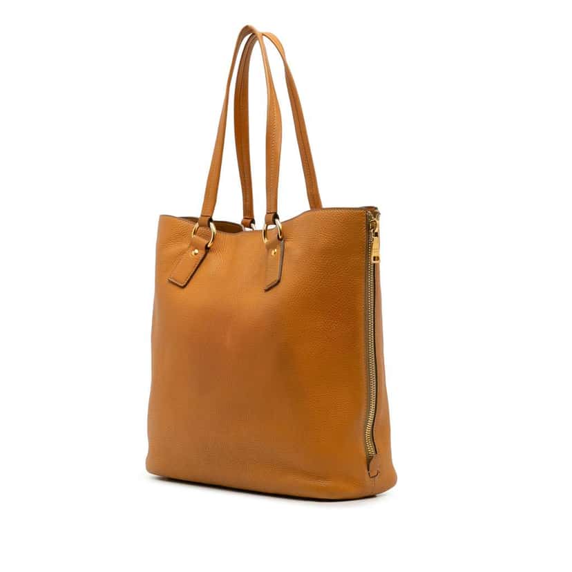Prada Vitello Daino Side Zip Tote Brown Leather Good condition - Back View