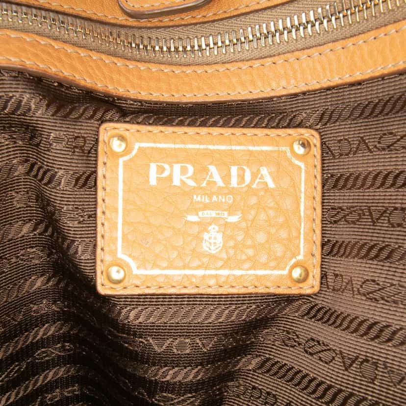 Prada Vitello Daino Side Zip Tote Brown Leather Good condition - Box View