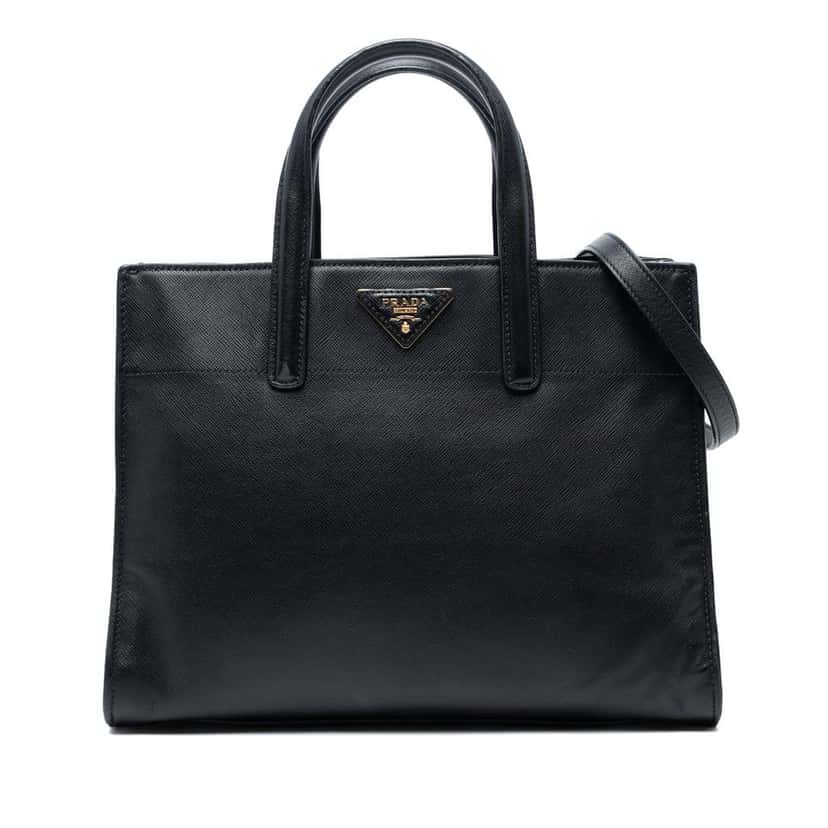 Prada Saffiano Soft Triple Pocket Tote Black Leather Good condition - Front View