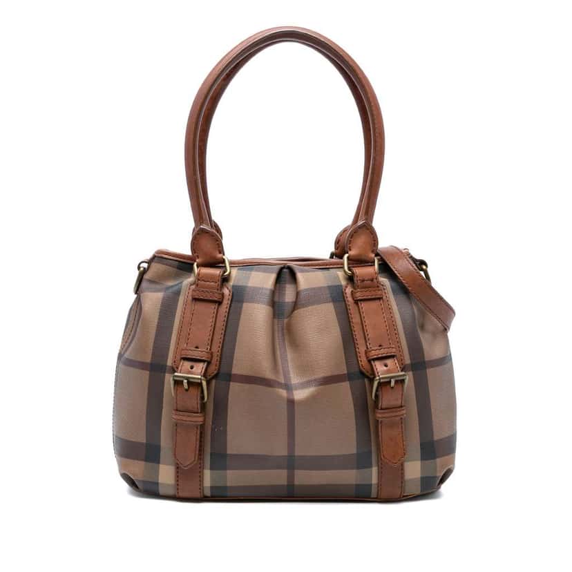 Burberry Smoke Check Coated Canvas Northfield Satchel Brown Canvas Good condition - Front View