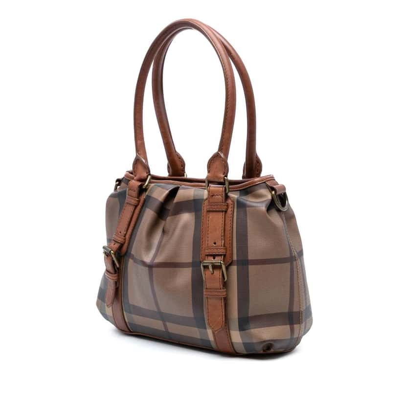 Burberry Smoke Check Coated Canvas Northfield Satchel Brown Canvas Good condition - Back View