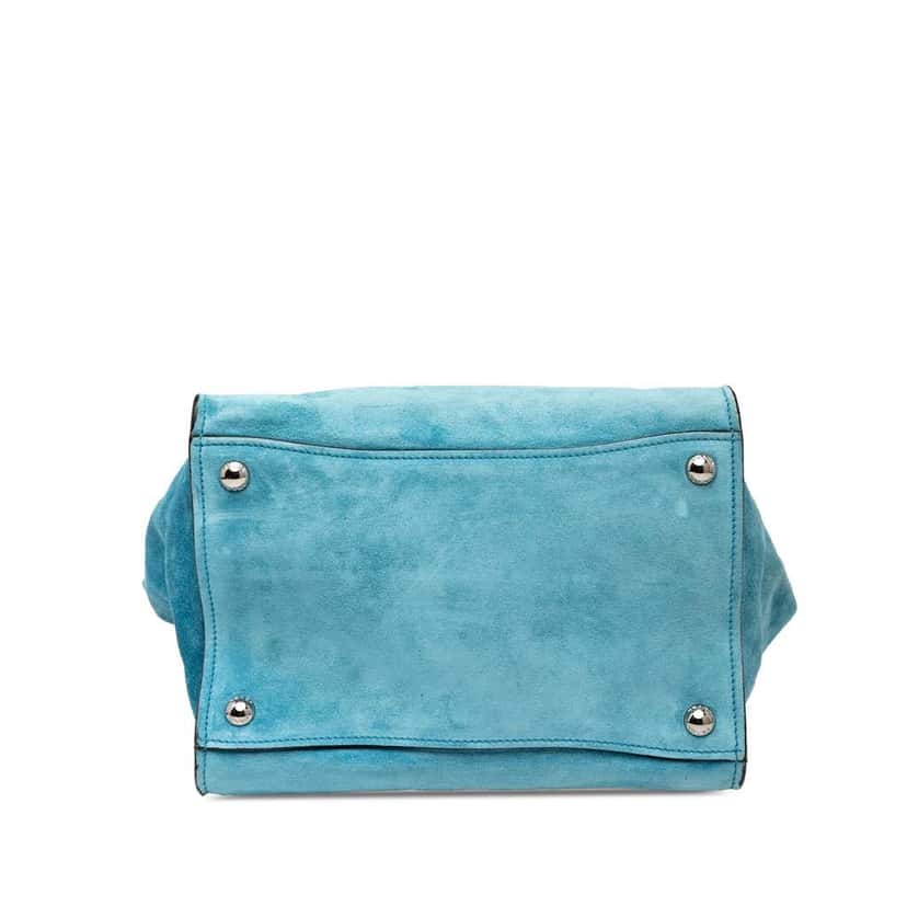 Prada Small Scamosciato Twin Pocket Satchel Blue Leather Good condition - Inside View