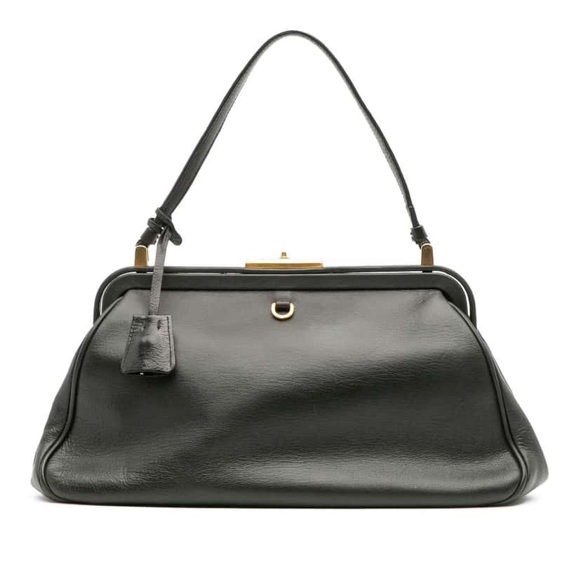 Prada Goatskin Top Lock Frame Handbag Grey Leather Good condition - Front View
