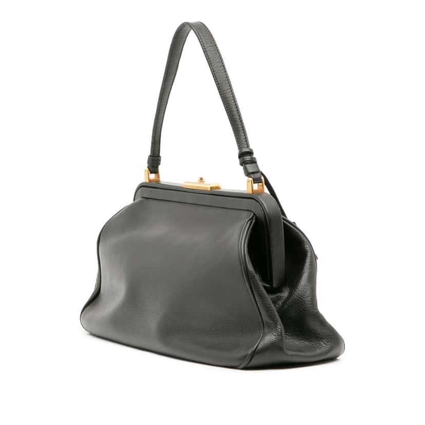 Prada Goatskin Top Lock Frame Handbag Grey Leather Good condition - Back View
