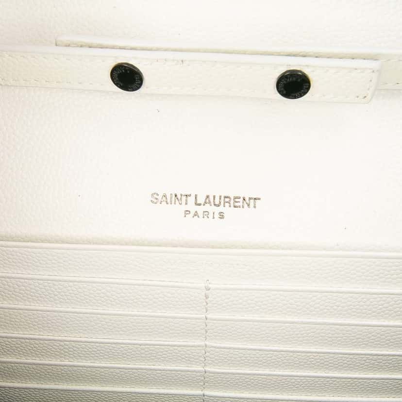 Saint Laurent Grain De Poudre Matelasse Chevron Monogram Chain Wallet White Leather Good condition - Box View