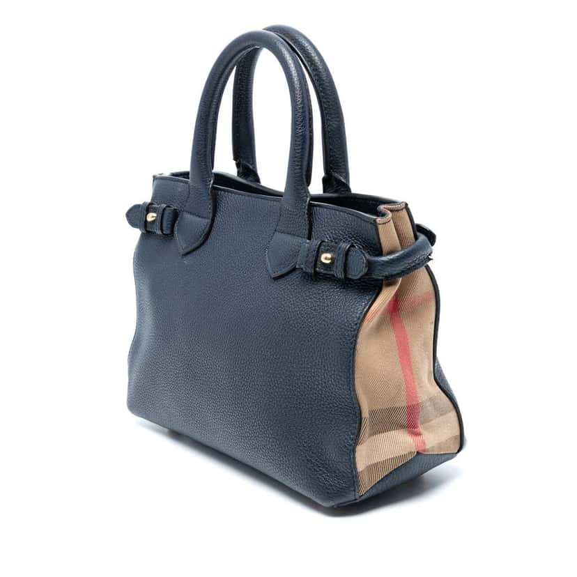 Burberry Medium Leather and House Check Banner Satchel Blue Leather Good condition - Back View