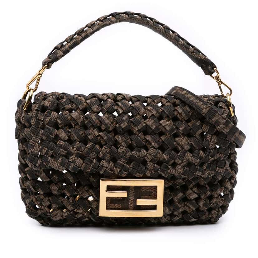 Fendi Mini Interlaced Canvas Zucca Baguette Satchel Brown Canvas Good condition - Front View