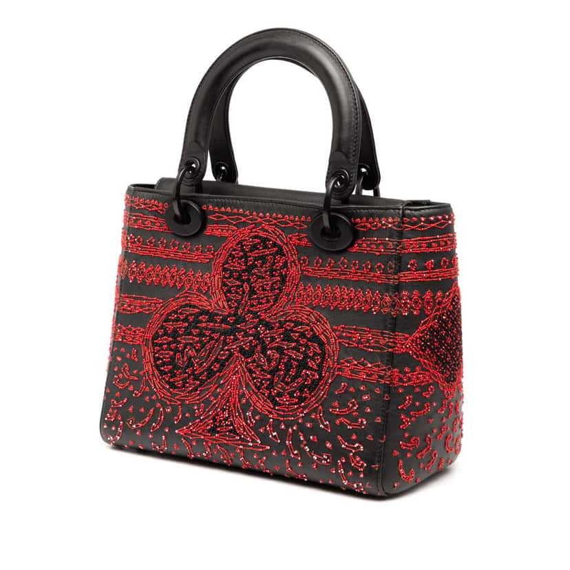Dior Medium Smooth Calfskin Embroidered Heart Playing Cards Lady Dior Black Leather Very good condition - Back View