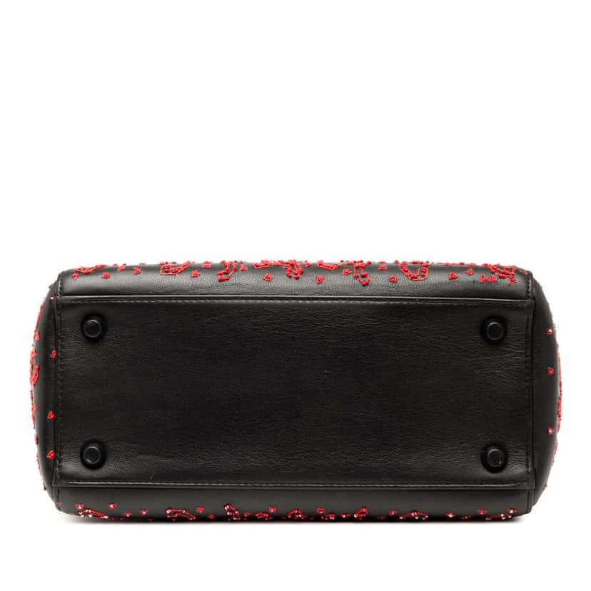 Dior Medium Smooth Calfskin Embroidered Heart Playing Cards Lady Dior Black Leather Very good condition - Inside View
