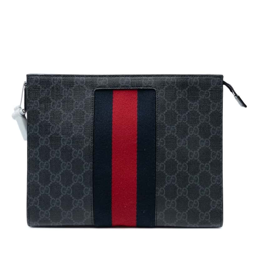 Gucci GG Supreme Web Clutch Black Canvas Good condition - Front View