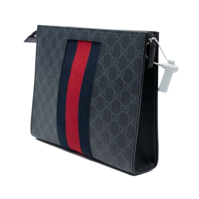 Gucci GG Supreme Web Clutch Black Canvas Good condition - Back View