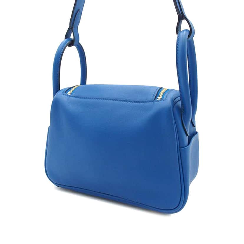 Hermès Mini Swift Lindy 20 Blue Leather Good condition - Back View