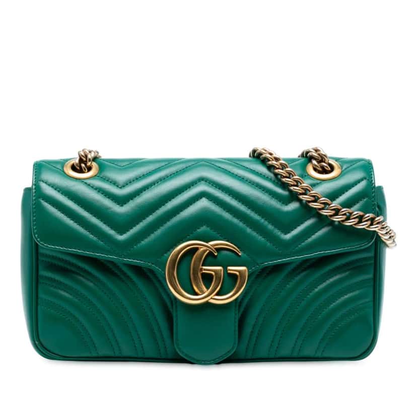 Gucci Medium GG Marmont Matelasse Leather Shoulder Bag Green Leather Good condition - Front View