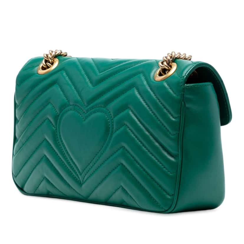 Gucci Medium GG Marmont Matelasse Leather Shoulder Bag Green Leather Good condition - Back View