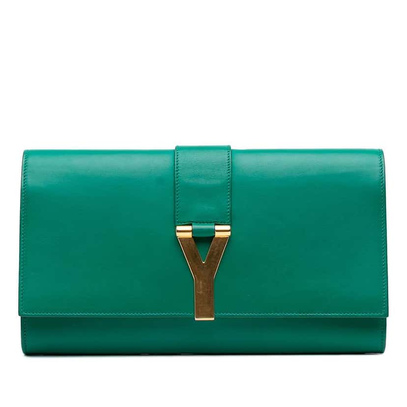 Saint Laurent Leather Chyc Ligne Clutch Green Leather Good condition - Front View