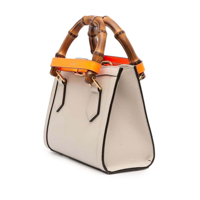 Gucci Mini Calfskin Bamboo Diana Satchel White Leather Good condition - Back View