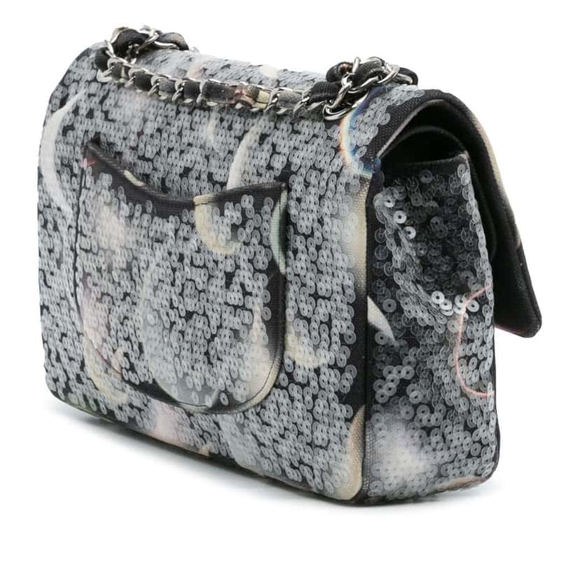 Chanel Medium Classic Canvas Sequin Moon Double Flap Black Canvas Good condition - Back View