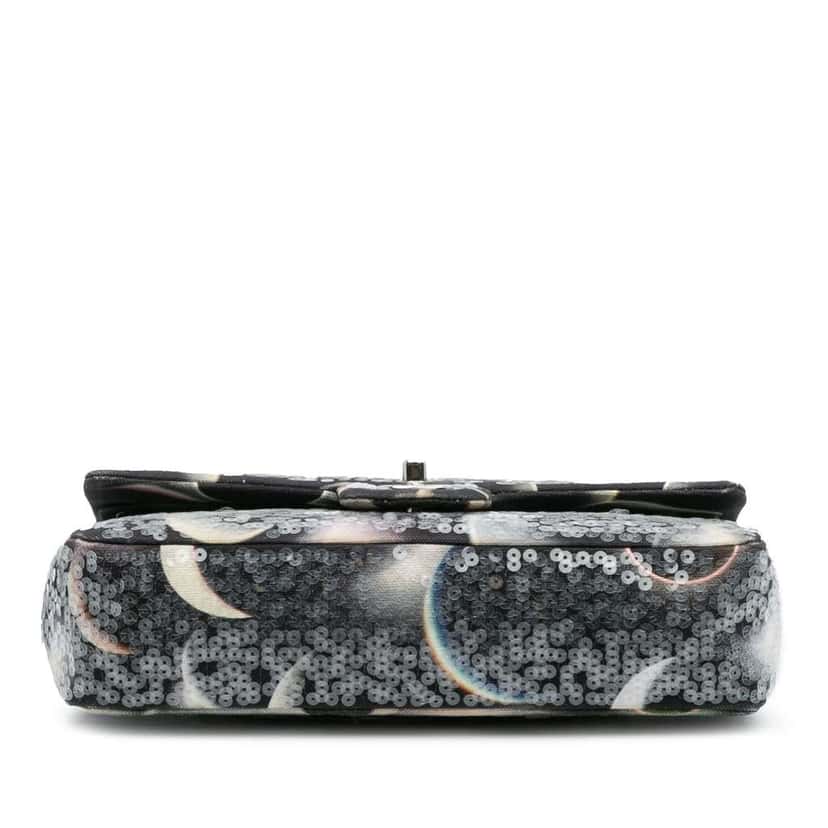 Chanel Medium Classic Canvas Sequin Moon Double Flap Black Canvas Good condition - Inside View