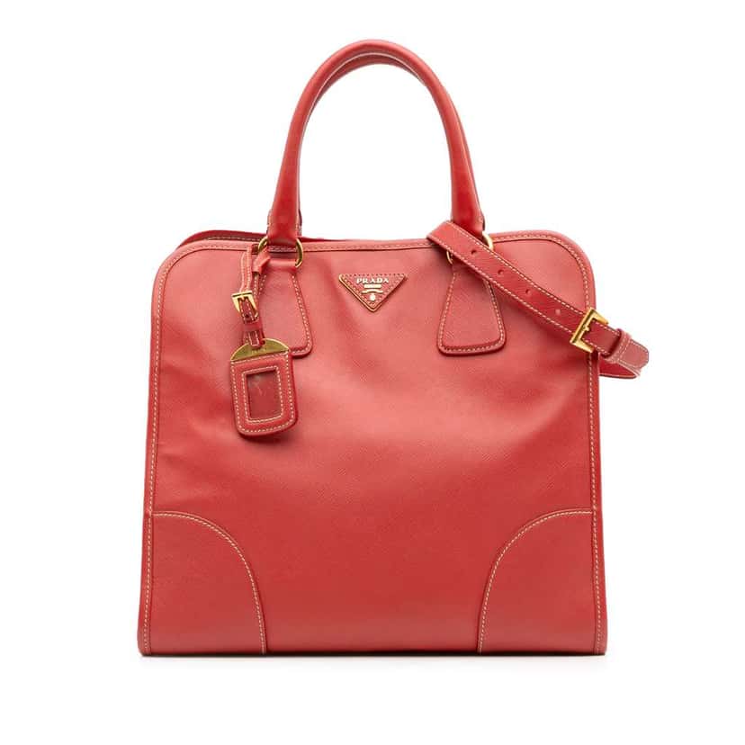 Prada Saffiano Lux Shopping Tote Red Leather Good condition - Front View