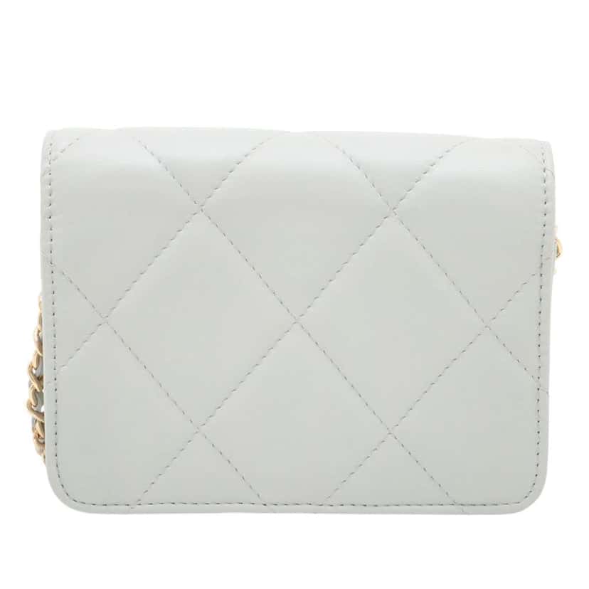 Chanel Quilted Lambskin Crystal Clutch on Chain Grey Leather Very good condition - Back View