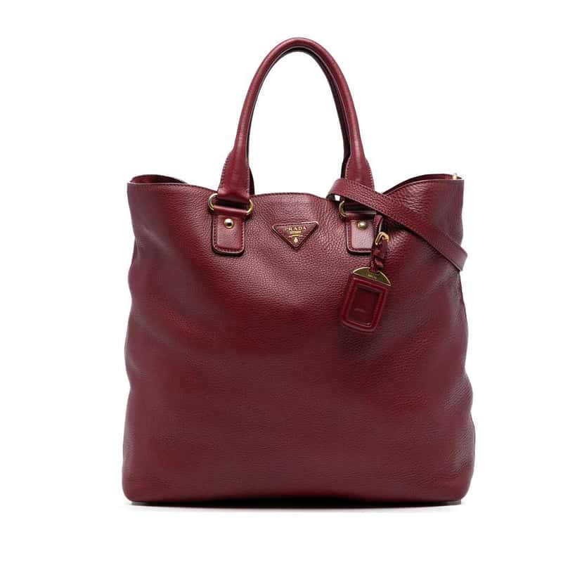 Prada Vitello Daino Open Convertible Tote Red Leather Good condition - Front View
