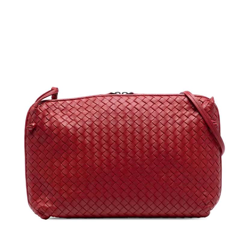 Bottega Veneta Large Nappa Intrecciato Nodini Crossbody Red Leather Good condition - Front View