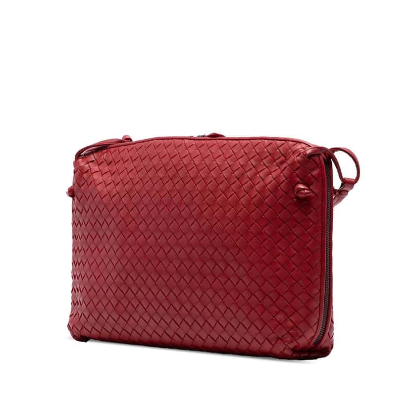 Bottega Veneta Large Nappa Intrecciato Nodini Crossbody Red Leather Good condition - Back View
