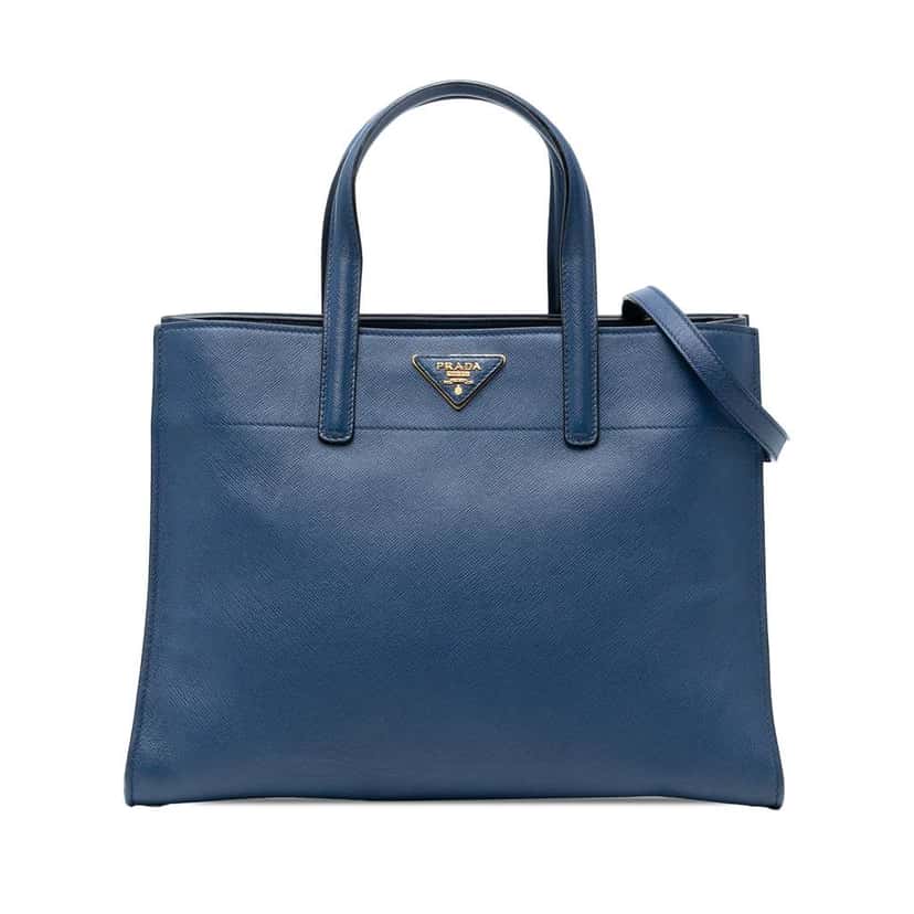 Prada Saffiano Soft Triple Pocket Tote Blue Leather Good condition - Front View