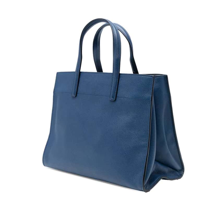 Prada Saffiano Soft Triple Pocket Tote Blue Leather Good condition - Back View