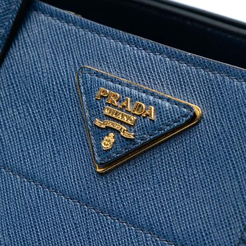 Prada Saffiano Soft Triple Pocket Tote Blue Leather Good condition - Box View
