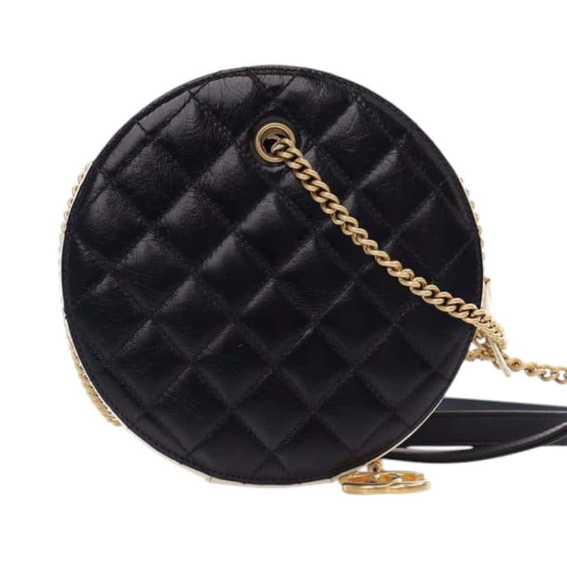 Chanel Crumpled Calfskin En Vogue Round Bag Black Leather Good condition - Inside View