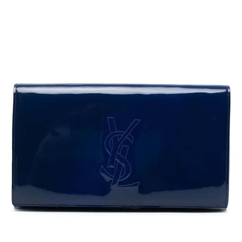 Saint Laurent Large Patent Belle De Jour Clutch Blue Leather Good condition - Front View