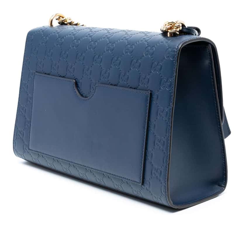 Gucci Medium Guccissima Padlock Shoulder Bag Blue Leather Good condition - Back View