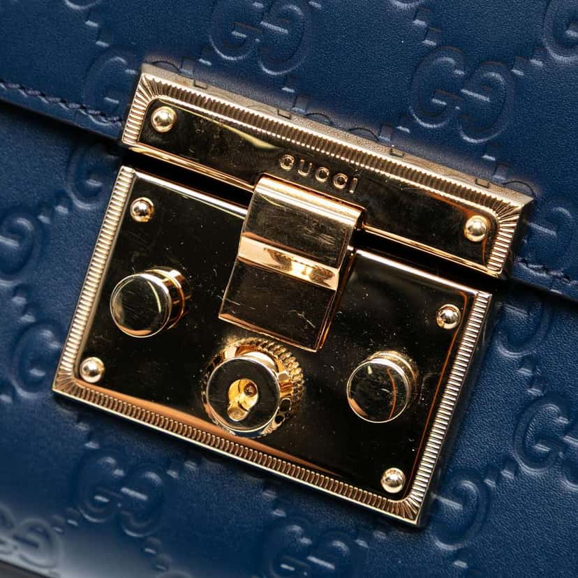 Gucci Medium Guccissima Padlock Shoulder Bag Blue Leather Good condition - Box View