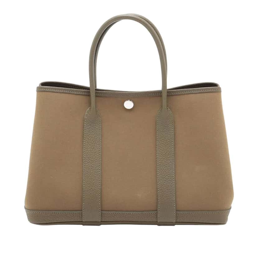 Hermès Toile Officier and Vache Country Garden Party 30 Green Canvas Good condition - Front View