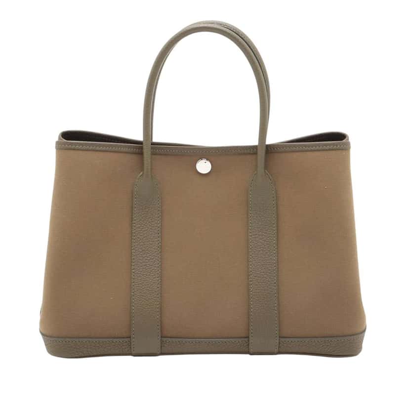 Hermès Toile Officier and Vache Country Garden Party 30 Green Canvas Good condition - Back View