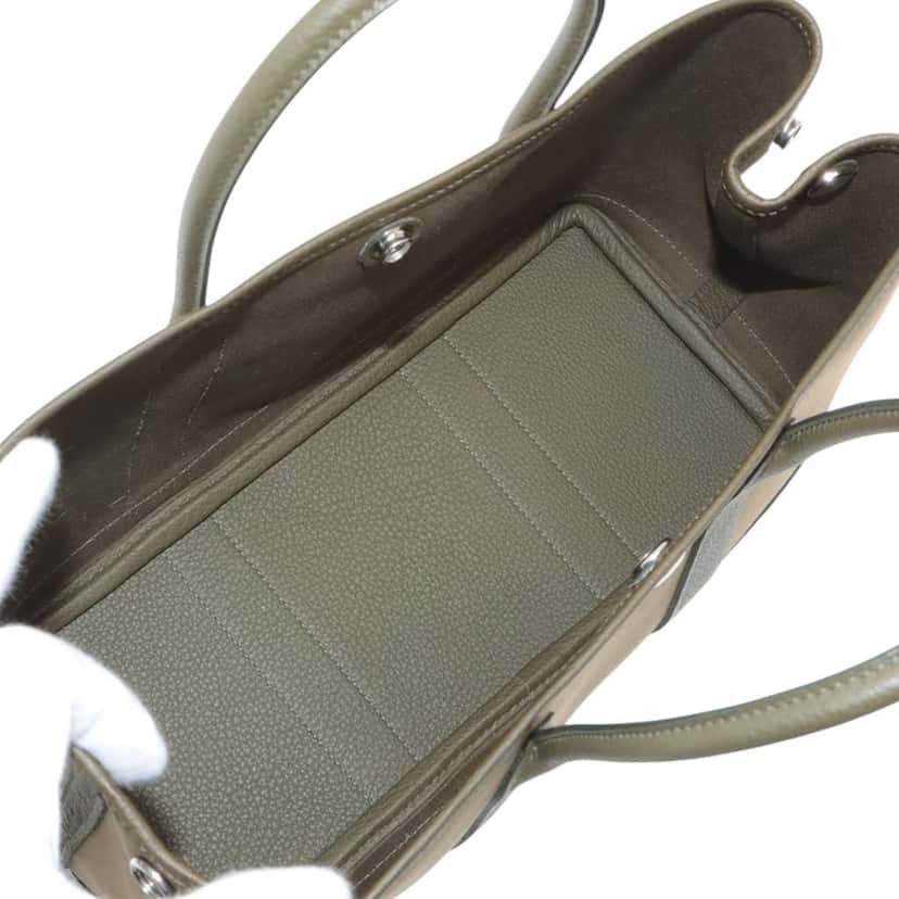 Hermès Toile Officier and Vache Country Garden Party 30 Green Canvas Good condition - Inside View