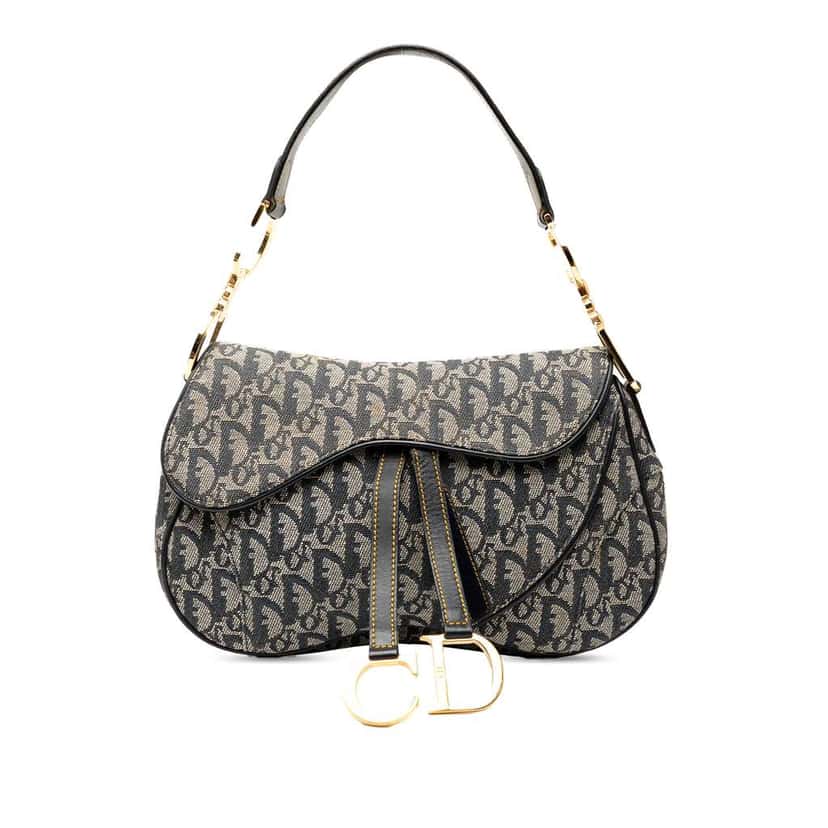 Dior Diorissimo Canvas Double Saddle Bag Blue Canvas Good condition - Front View
