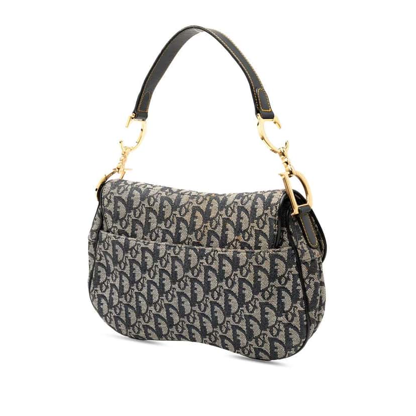 Dior Diorissimo Canvas Double Saddle Bag Blue Canvas Good condition - Back View