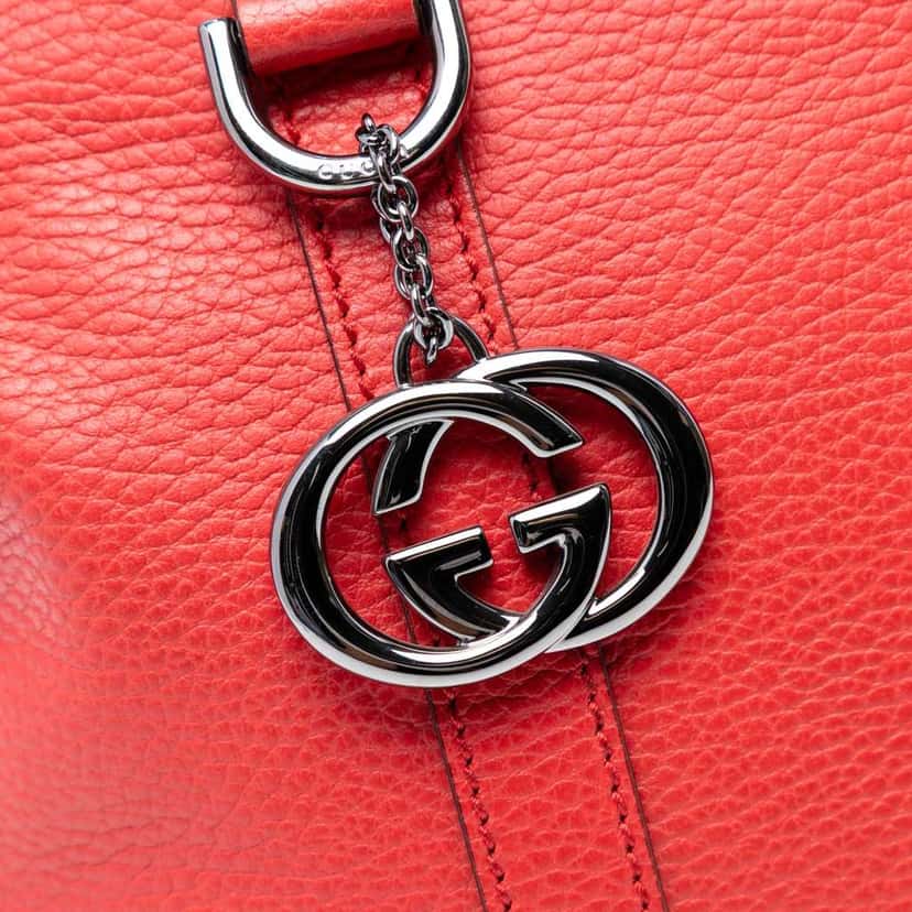 Gucci Leather GG Charm Dome Satchel Red Leather Good condition - Box View