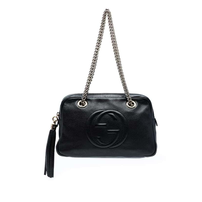 Gucci Pebbled Leather Soho Chain Zip Shoulder Bag Black Leather Good condition - Front View