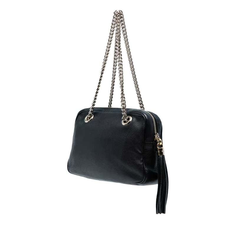 Gucci Pebbled Leather Soho Chain Zip Shoulder Bag Black Leather Good condition - Back View