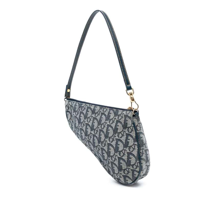 Dior Mini Diorissimo Canvas Saddle Pochette Blue Canvas Good condition - Back View