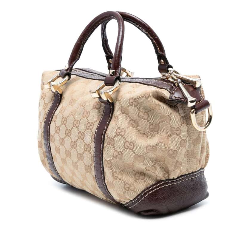 Gucci GG Canvas Horsebit Nail Boston Bag Brown Canvas Good condition - Back View