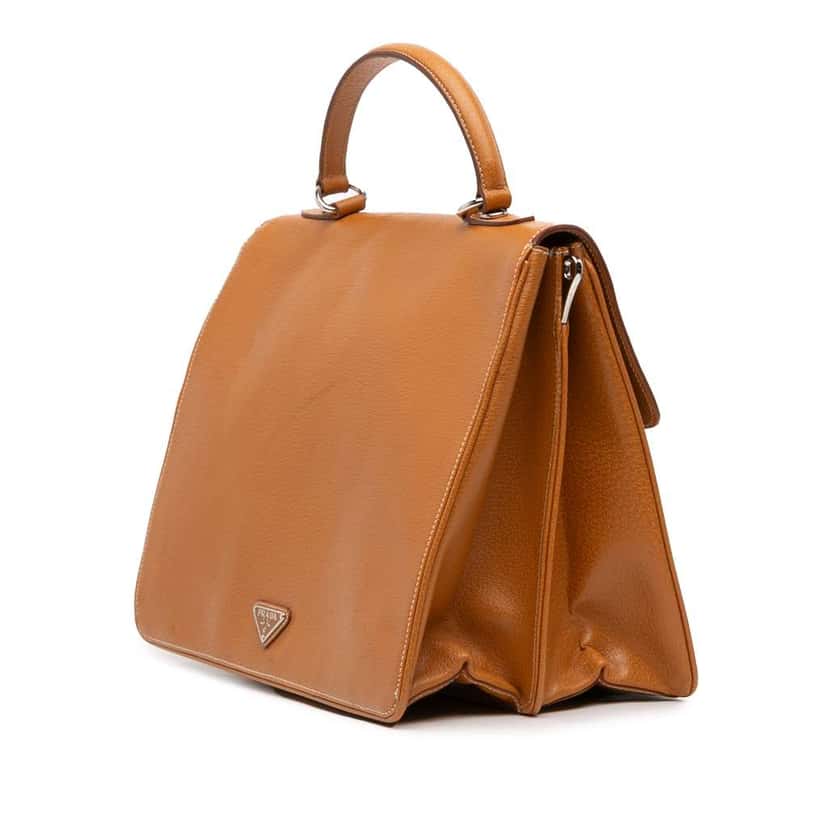 Prada Cinghiale Pattina Lock Top Handle Bag Brown Leather Good condition - Back View